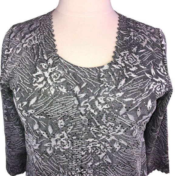 Allie & Rob Evening Bling Blouse Cardigan Boat Neck Lagenlook Silver Gray - Picture 5 of 10